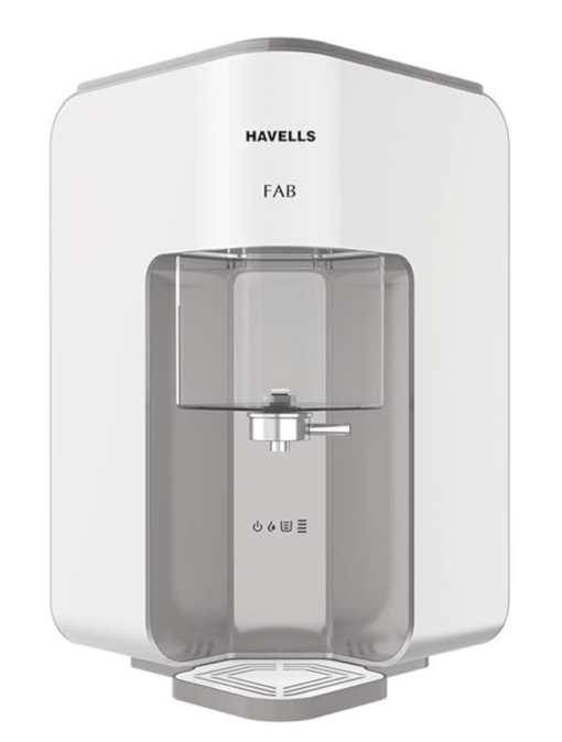 Havells Fab Water Purifier (White & Grey), RO+UV, Filter alert, Patented corner mounting, Copper+Zinc+pH Balance+Minerals, 7 stage Purification, 7L, Suitable for Borwell, Tanker & Municipal Water
